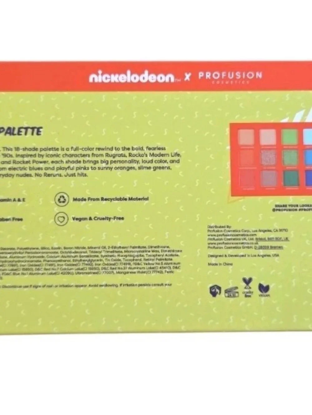 Nickelodeon X Profusion Cosmetics 18 Shade Nick 90s Eyeshadow Palette,NEW IN BOX
